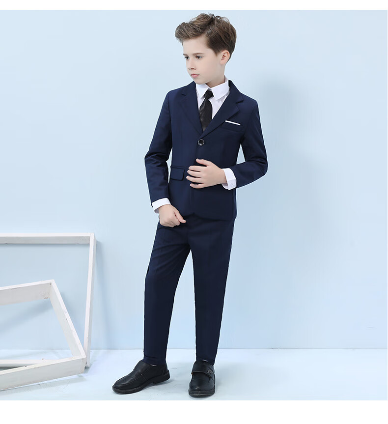 帅气儿童西装套装小主持人三件套英伦西服男童礼服外套钢琴演出服黑色