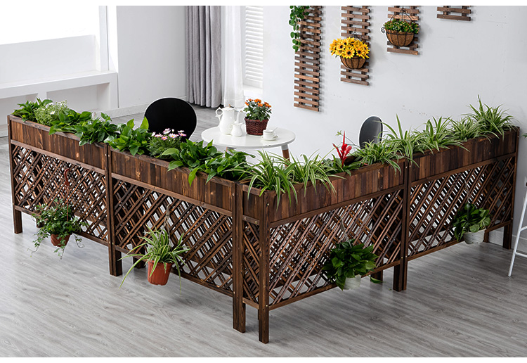 餐厅隔断花架客厅装饰木栅栏绿植屏风式实木户外花槽室内网格围栏碳化