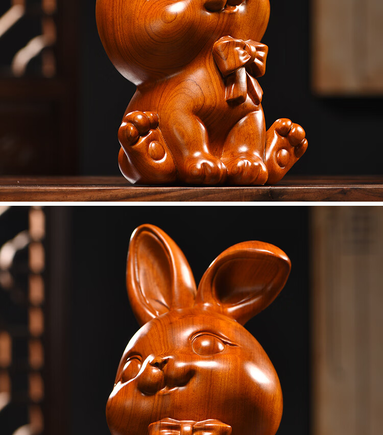 花梨实木雕刻兔子摆件根雕十二生肖红木头兔手把件车内装饰工艺品花梨