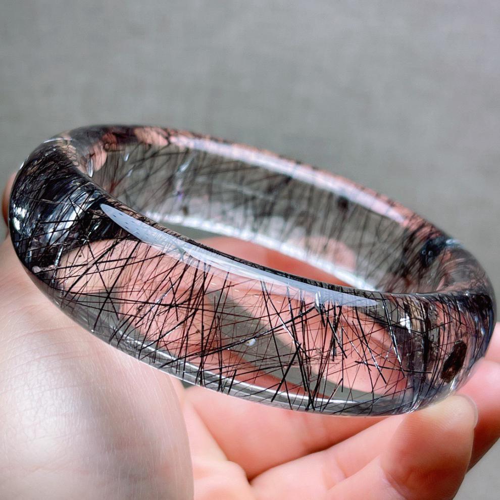 古珍黑发晶手镯顺发水晶黑发丝大圈口59女款个性手环一物一图送长辈