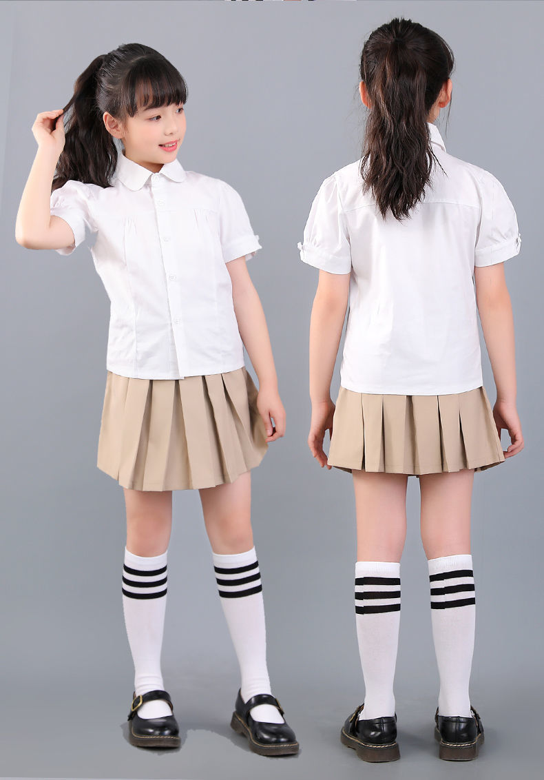 伊顿纪德校服夏季春夏款中小学生校服裙子短裙学生半身裙中大卡其色