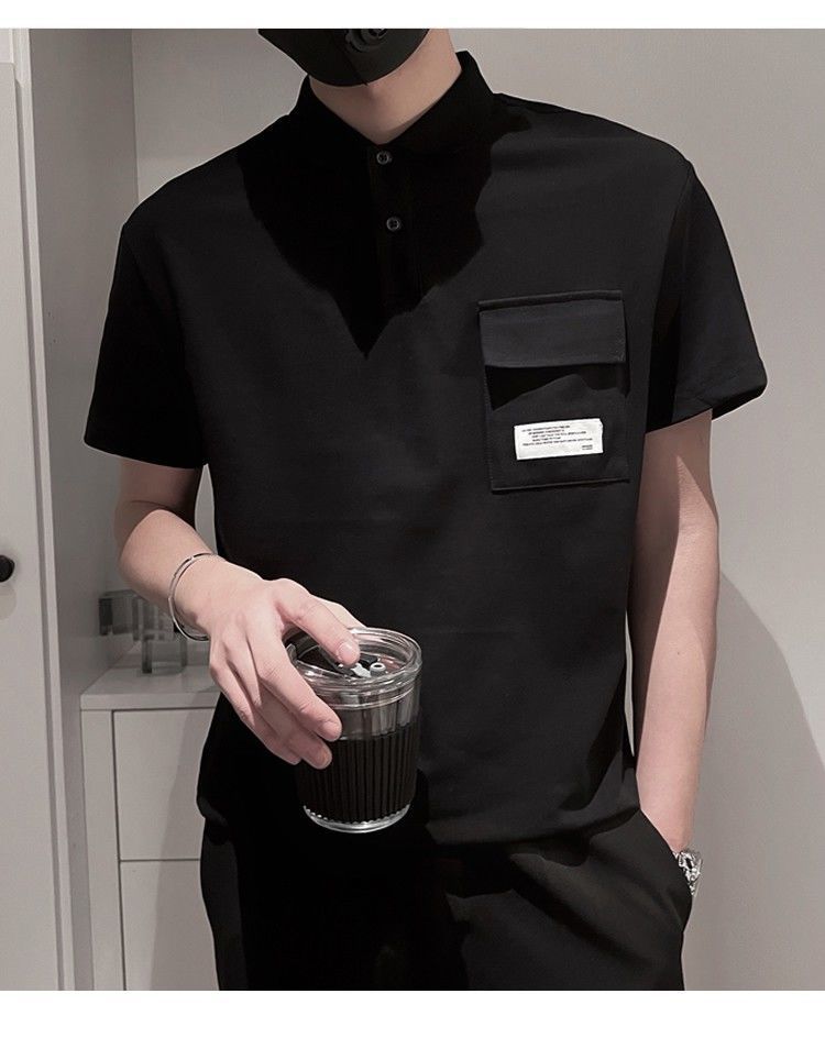 迈雷驰夏季短袖polo衫黑色痞帅体恤翻领半袖上衣t潮牌感男装上衣韩版