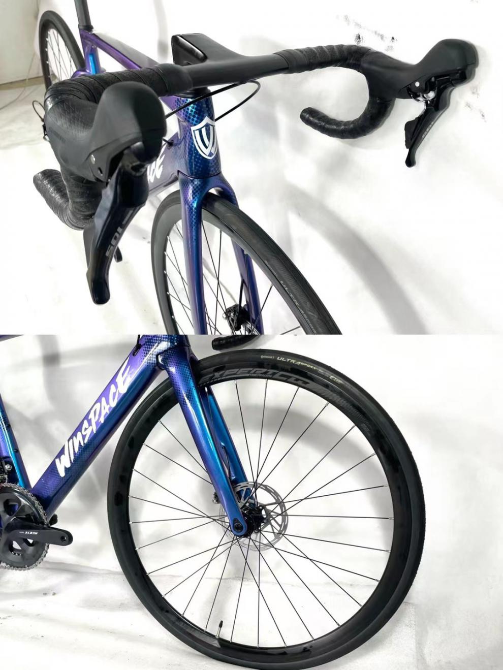 银贝斯公路车winspace t1500d银贝斯油碟公路车105碳纤维公路车架前叉