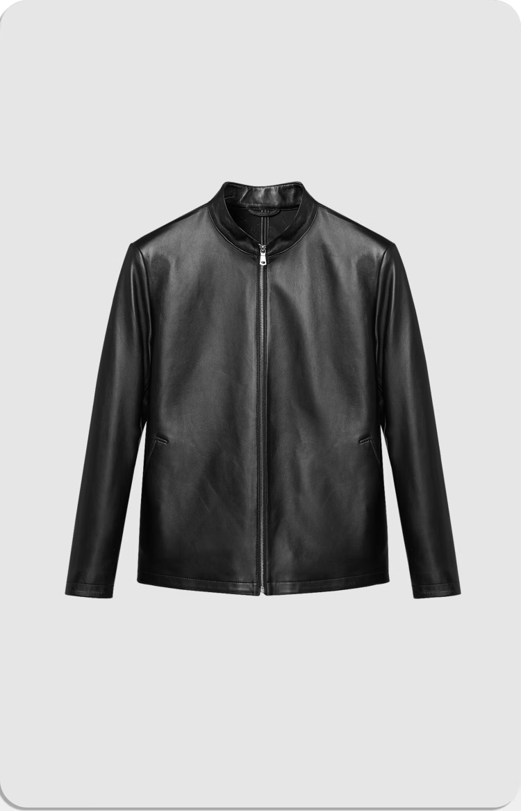 hla海澜之家夹克男22秋季新款简约小立领光泽耐穿商务真皮皮衣男外套