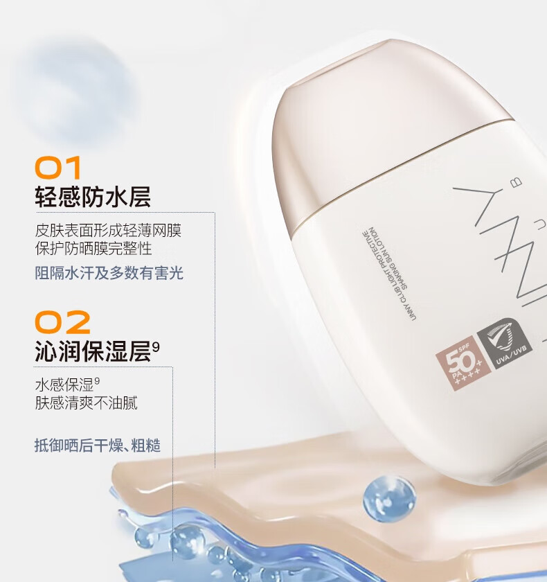 UNNY CLUB防晒乳霜防晒喷雾女军训男士紫外线SPF50+高倍防晒清爽不油腻学生 水润防晒50ml(适合油皮湿润)