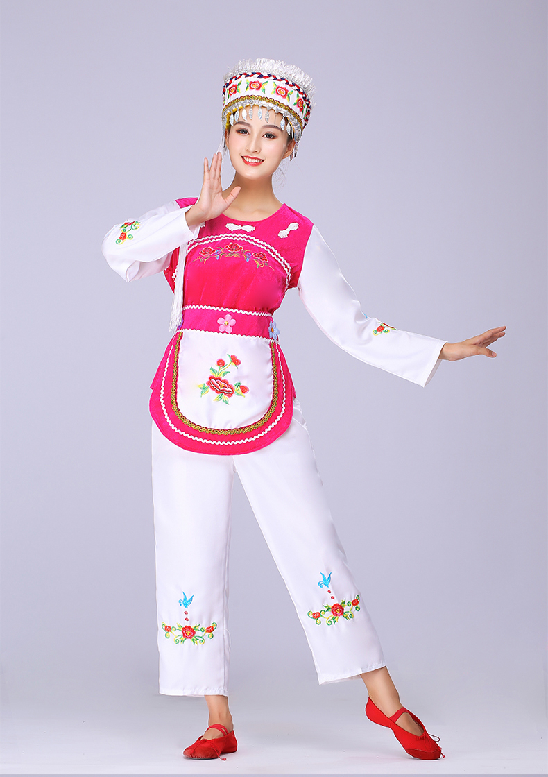 白族表演服男女款云南大理少数民族服饰金花成人舞台装 白色女款 加大