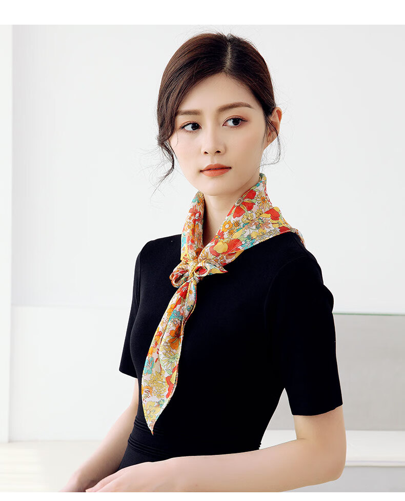 新品小丝巾脖子白色丝巾女小方巾夏季薄款短围巾纱巾新款野红梅宝石蓝