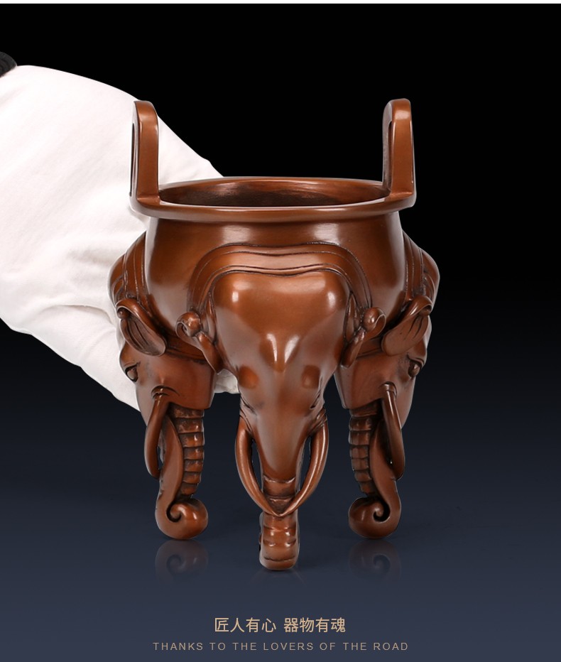 象香熏炉家用室内线香炉吉象三足鼎客厅玄关工艺品摆件紫铜象首三足炉