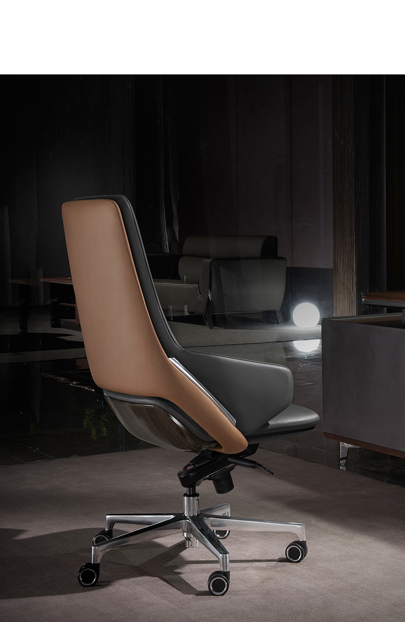 意式极简老板椅时尚办公椅轻奢总裁转椅电脑椅商务 西皮老板椅 铝合金