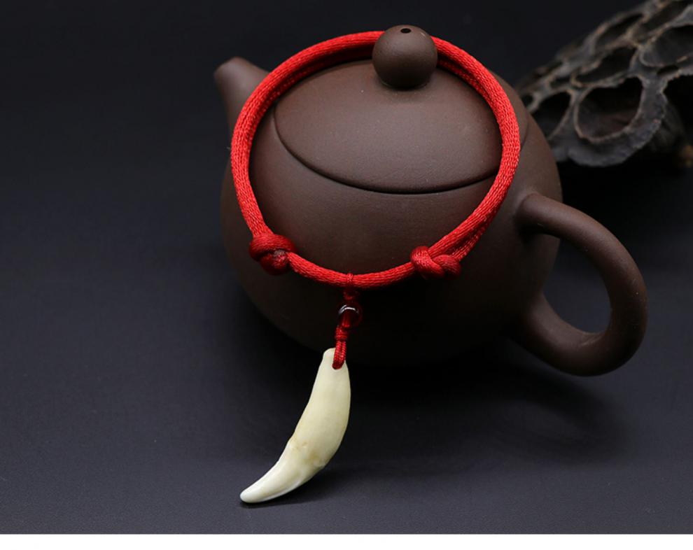 狗牙吊坠真黑狗牙脚链手工编织狼牙成人红绳手链宝宝婴儿童可调节情侣