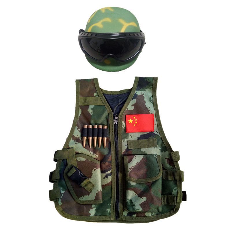 kang ke防弹衣幼儿园表演服儿童仿玩具马甲背心防弹衣套装演出服 黑色