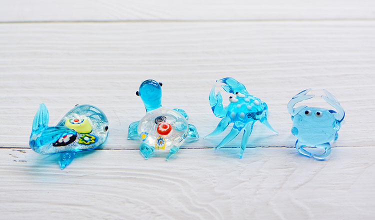 手作蓝玻璃蛙 手作工艺品手工可爱玻璃动物摆件家居装饰品螃蟹乌龟