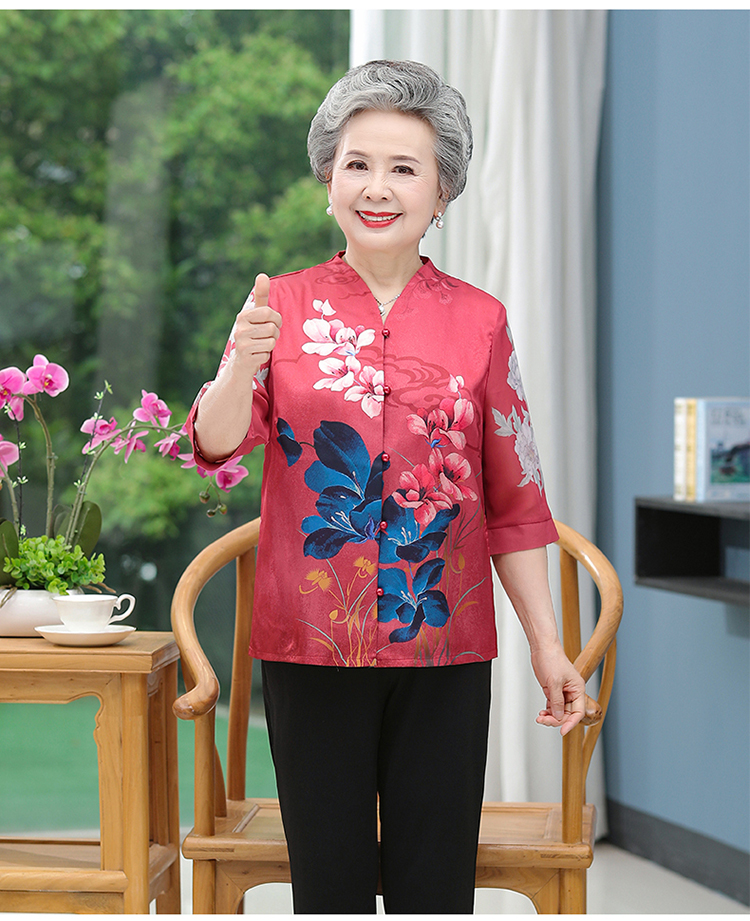 悠曼娅奶奶夏季唐装中老年人夏装女妈妈太太老人衣服夏天穿的粉色l