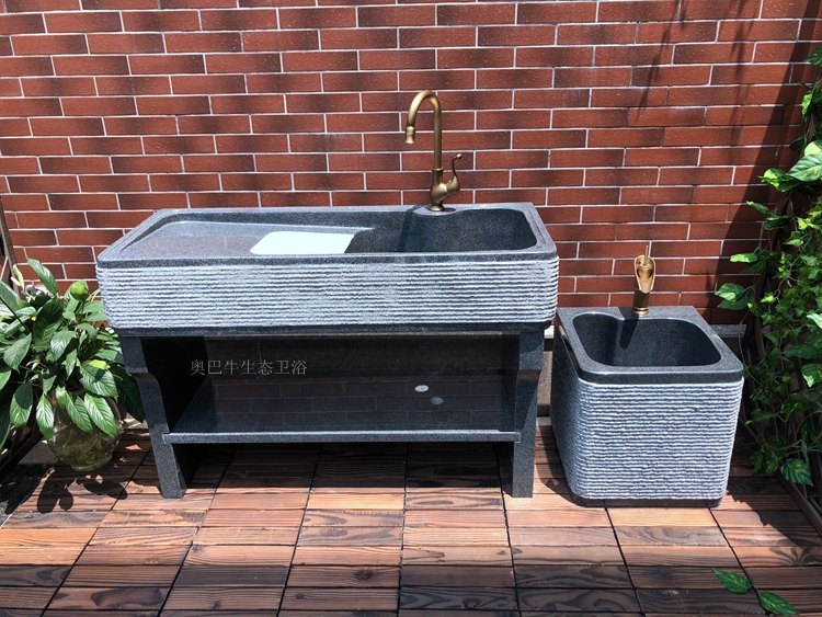一体水槽艺术庭院石材洗手盆家用落地式水池 雅致灰 45x45x45拖把池