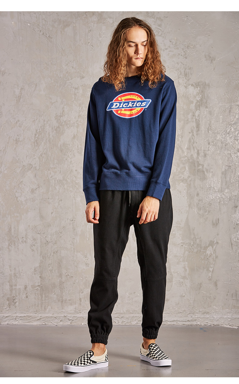 帝客dickies官方卫衣logo印花圆领毛圈布宽松情侣卫衣男bk黑色l175