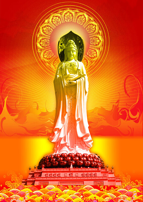 普单南海观音菩萨画像挂画观音画像佛堂供奉挂画观世音菩萨佛像丝绸