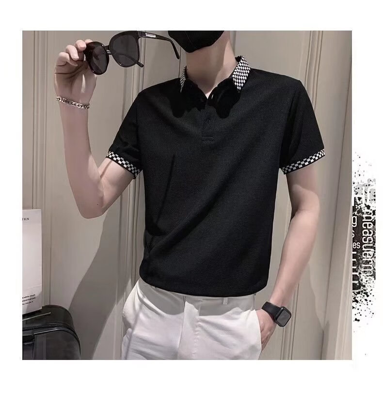 特价捡漏品牌男装保罗衫翻领t桖菠萝衫polo短袖t恤男格子拼色领子夏季