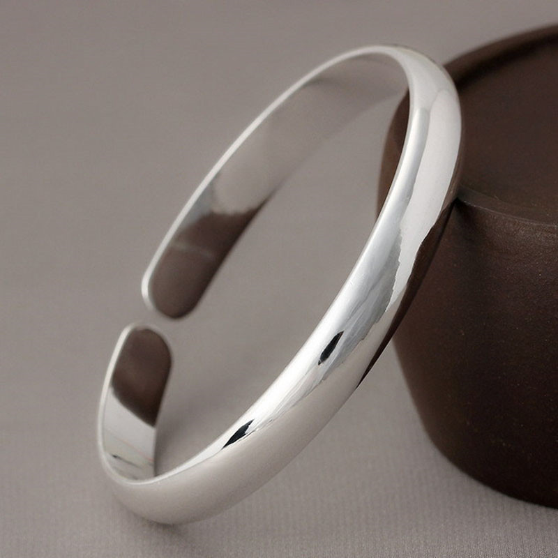 陈银匠s999纯银手镯女款简约时尚光面实心银镯子女士足银贵妃开口妈妈