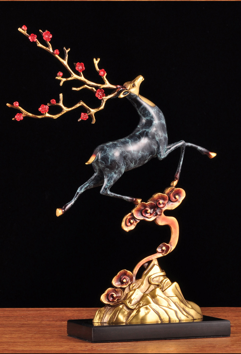 莲善堂彩铜梅花鹿摆件中式鹿精致工艺品家居客厅卧室装