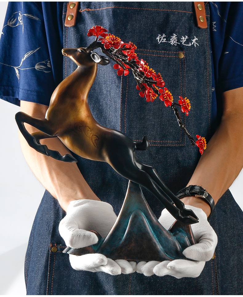 福鹿高升 铜梅花鹿摆件 佐森梅花铜鹿摆件家居酒柜桌面装饰客厅玄关