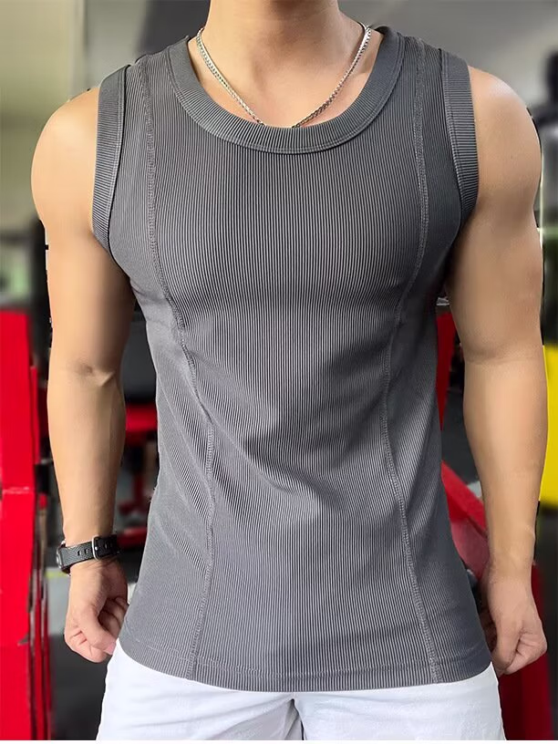 Combed Texture Vest Men's Summer Sports And Leisure Fitness Wear Training Clothes, Quick-drying Through Sleeveless T-shirt, Light Gray 6021 XL_viptrois.com