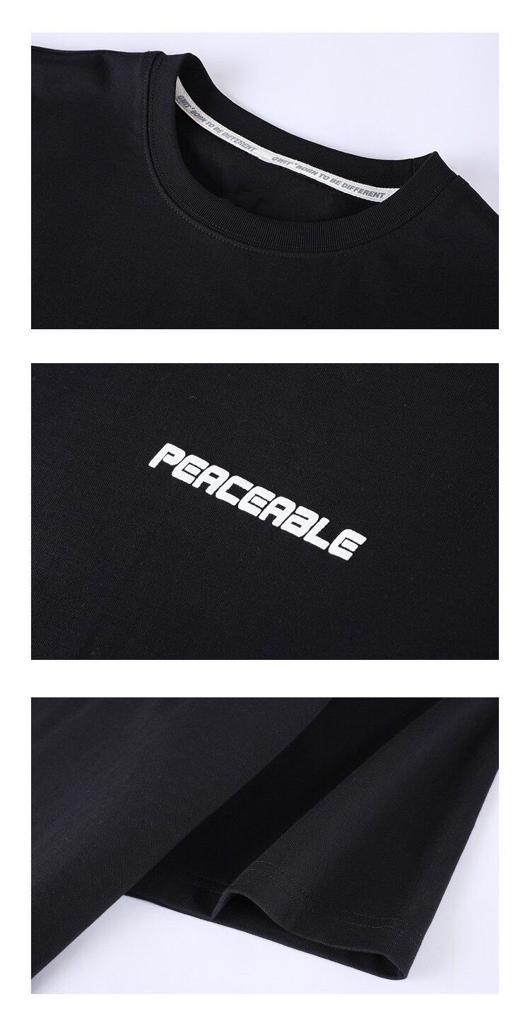 gwit九尾同款 男士peaceable夏季新款宽松体恤半袖潮牌纯棉t恤 深灰色