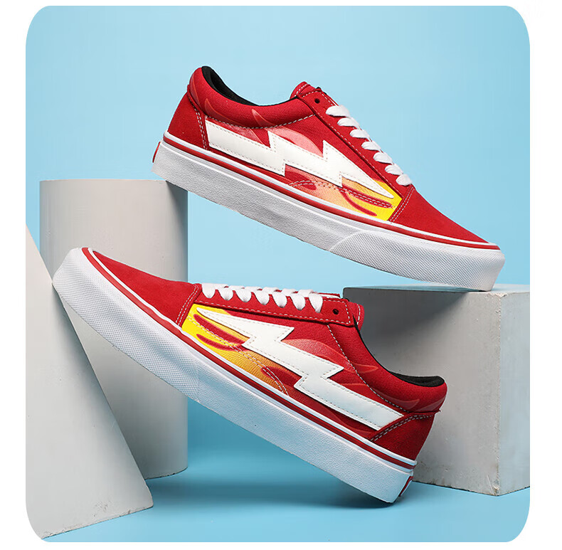 美版复仇风暴revenge旗舰闪电鞋礼高版火焰红低帮帆布粉红滑板鞋休闲