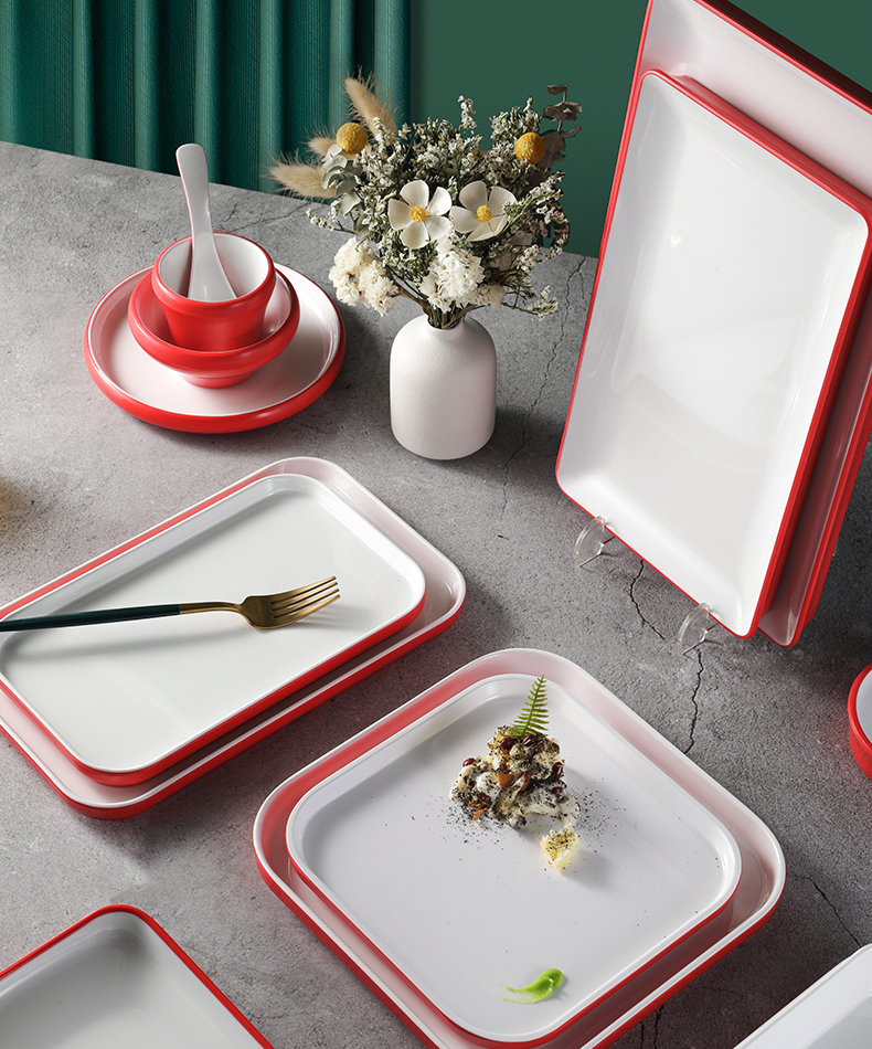 冷菜盘密胺盘子红色长方形长条创意摆盘商用冷菜盘凉菜餐具牛肉火锅