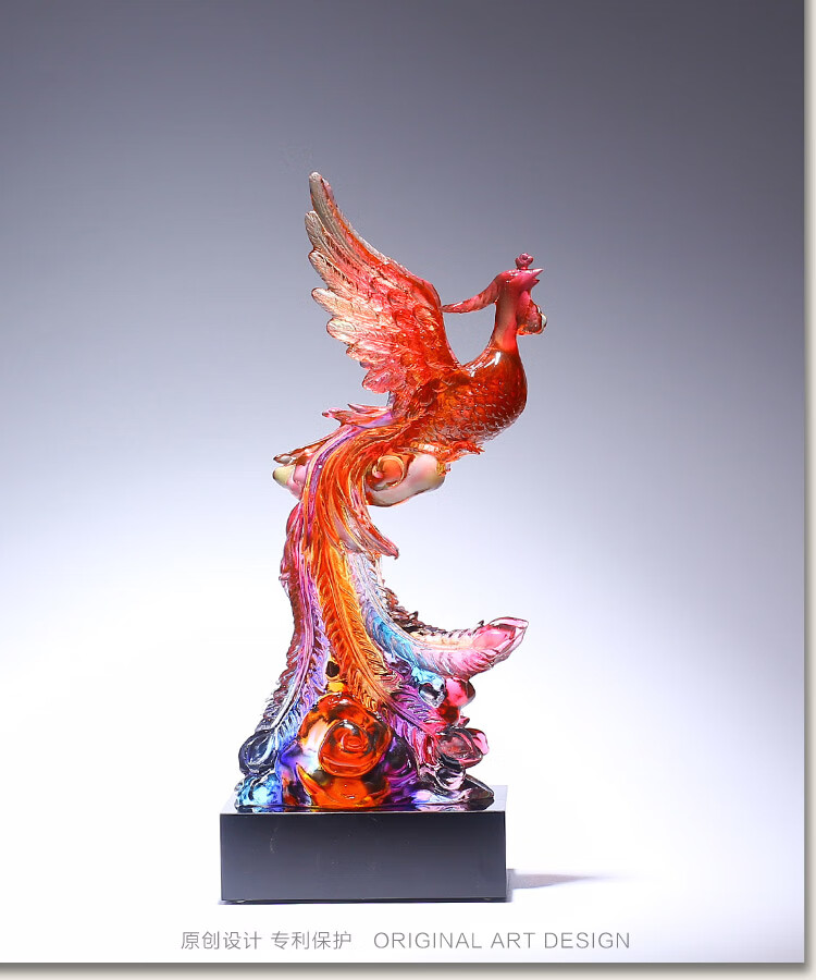 宏火阁礼品 琉璃工艺品火凤凰凤舞九天摆件客厅搬家礼物乔迁新居礼品