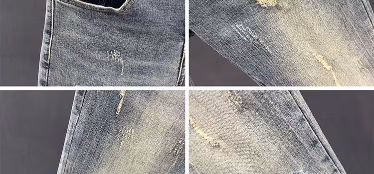 Summer Ripped Jeans Men's Korean Version Trendy Slim-fitting Pants Elastic Versatile Retro Old Casual Nine-point Pants, Main Picture Color 28_viptrois.com