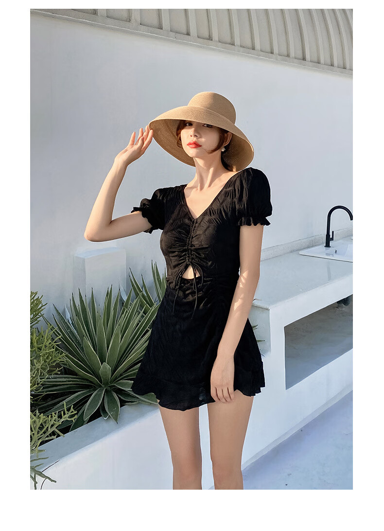 韩国女神泳衣女保守裙式连体遮肚显瘦褶皱ins温泉泳装 白色 xxl(120