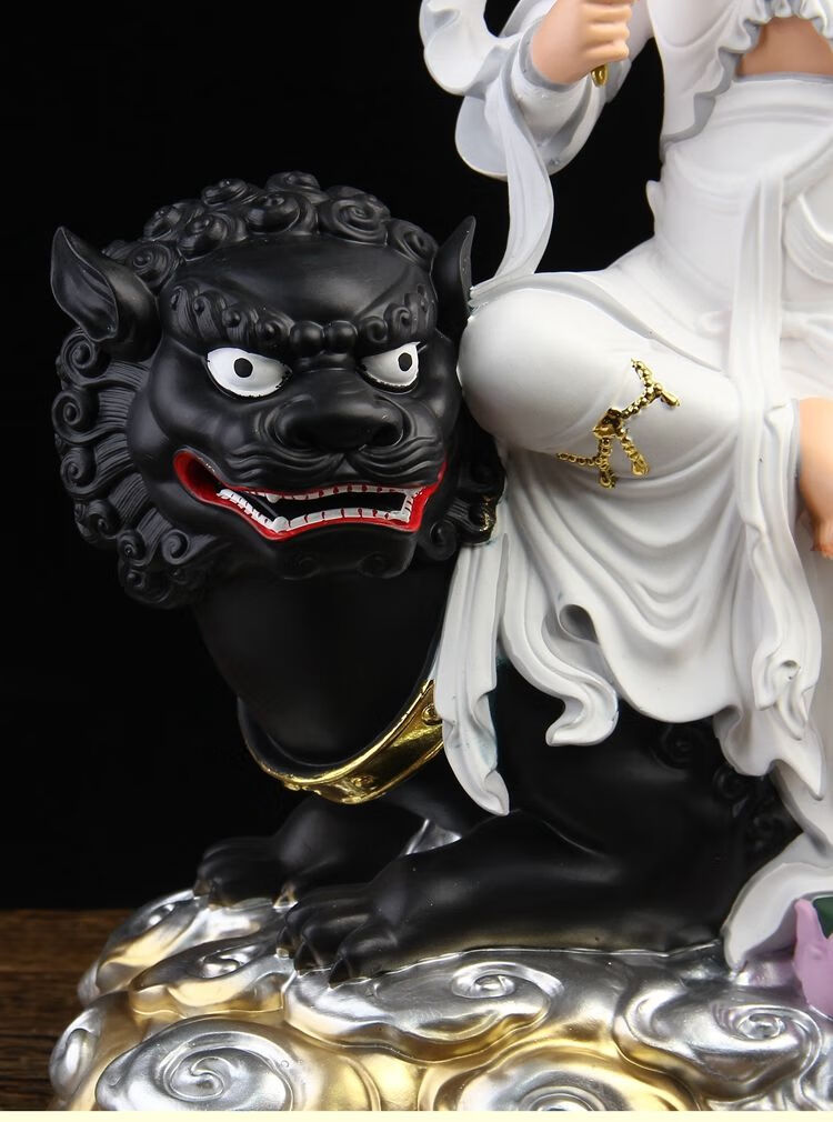 文殊菩萨普贤菩萨佛像供奉家用树脂华严三圣佛坐骑狮子文殊摆件 12