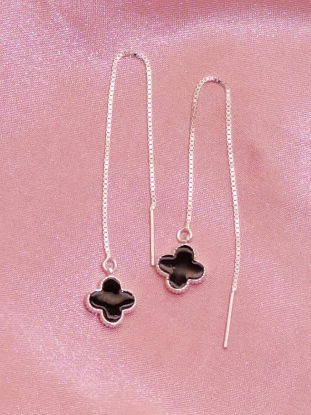 999四叶草耳线防过敏耳饰新款2021韩版流苏个性网红气质耳线 【黑色】