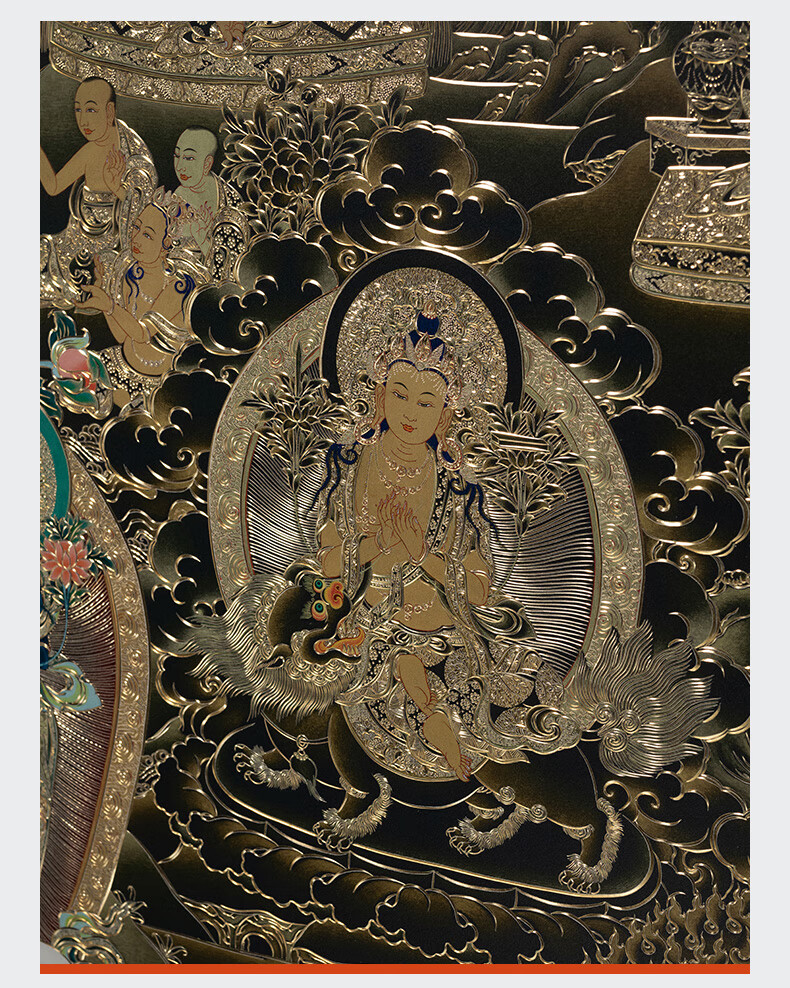 铜师傅太铜 手工錾刻 铜雕画《唐卡黑金款五方文殊菩萨》限售33幅