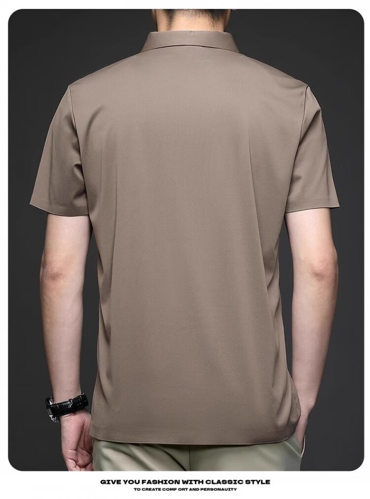 Romon Ice Silk Seamless Short Sleeve T-Shirt Men Summer Thin Business Polo Shirt Black XL 12