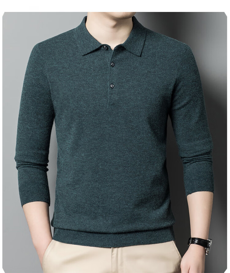 Hengyuanxiang Men's Polo Shirt with Wool, Spring and Autumn Thin Knit Base Sweater, Middle-aged, Camel Color, 4XL 20