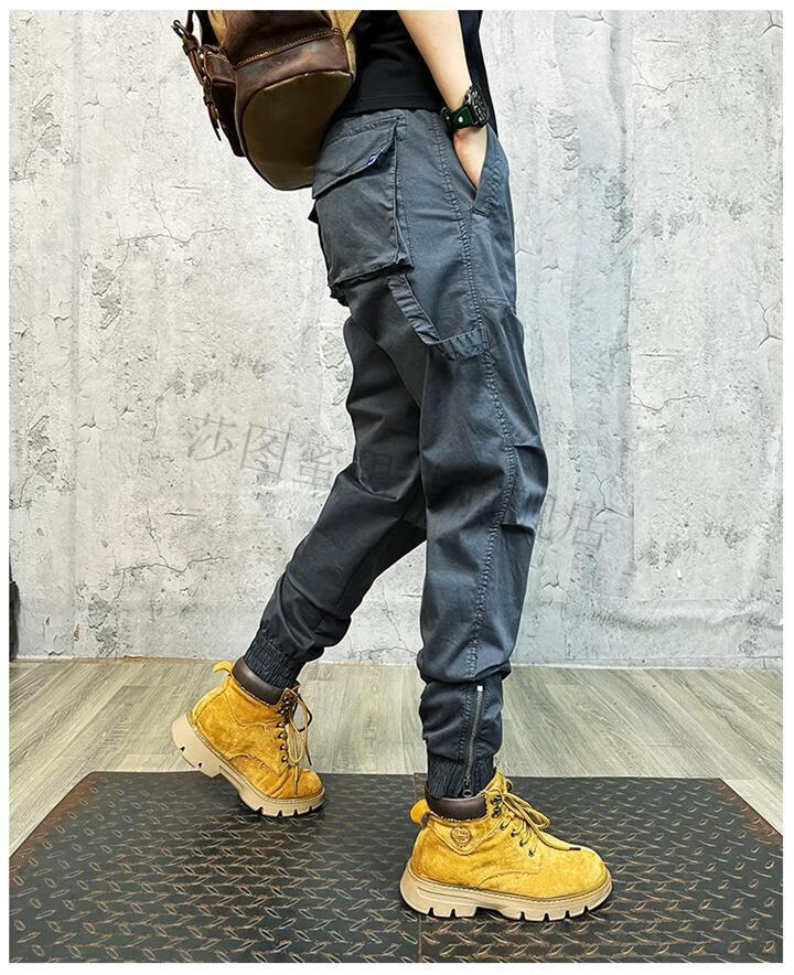 【抖音同款】野马男装穿搭秋冬新款工装裤束脚拉链裤休闲裤阿美咔叽