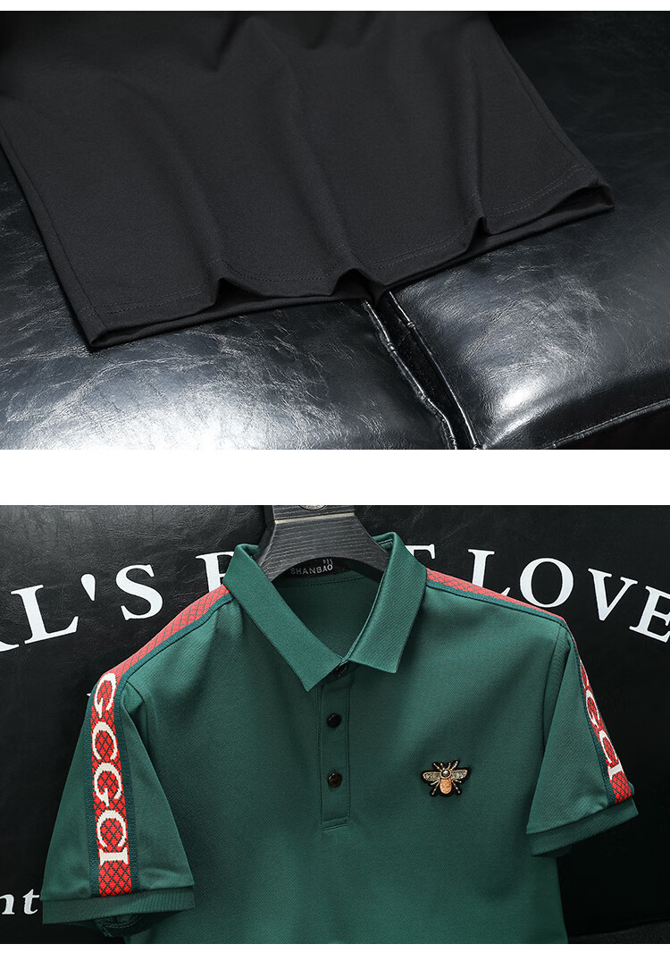 路易菲迪尼高端男装小蜜蜂绣标夏季翻领polo领短袖男士欧美潮流商务