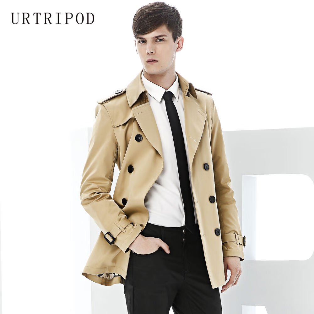 风衣男秋冬新款 风衣男短款双排扣腰带男士风衣英伦青年休闲风衣外套