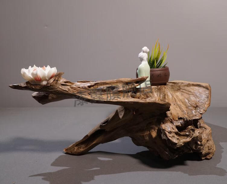 电视柜软装饰品 禅意摆件菖蒲盆景茶台1 定制 驼色 枯木【nc-540】