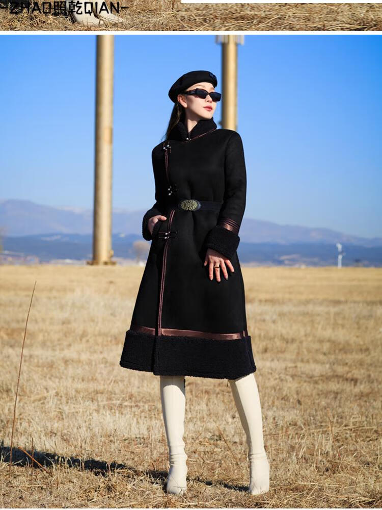 照乾蒙古袍冬天保暖蒙古服装女士秋冬款羊羔毛加绒带毛加厚蒙古元素