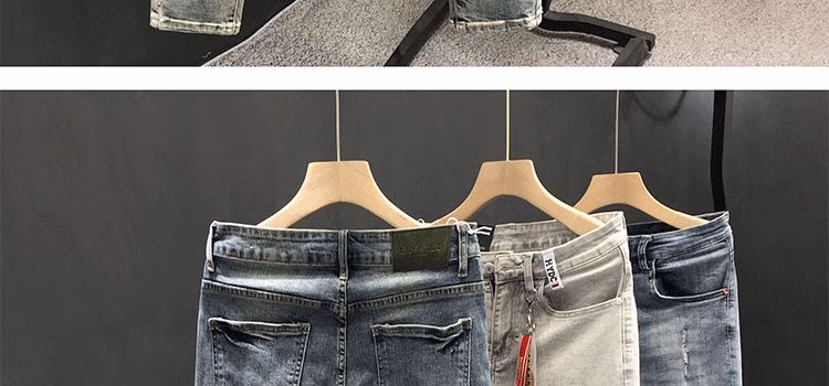 Summer Ripped Jeans Men's Korean Version Trendy Slim-fitting Pants Elastic Versatile Retro Old Casual Nine-point Pants, Main Picture Color 28_viptrois.com