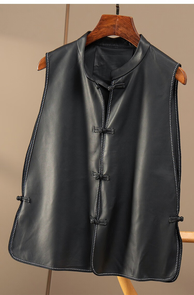 绵羊皮马甲女巨柔软奢新中式叠穿立领羊皮皮衣坎肩靓宫 黑色 m【图片