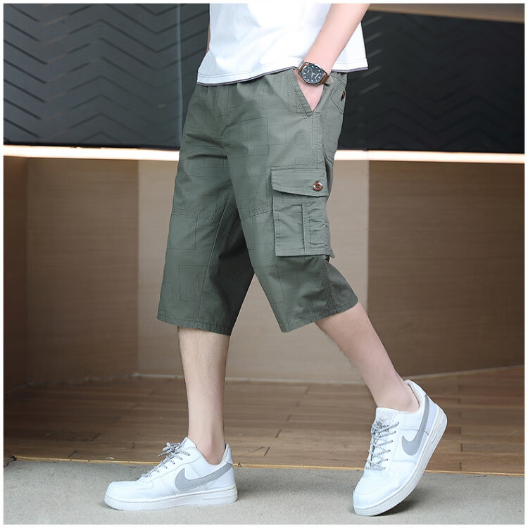 Romon New Loose Fit Men's Shorts Casual Summer Thin Straight Leg Capri Shorts Military Green 3XL 10