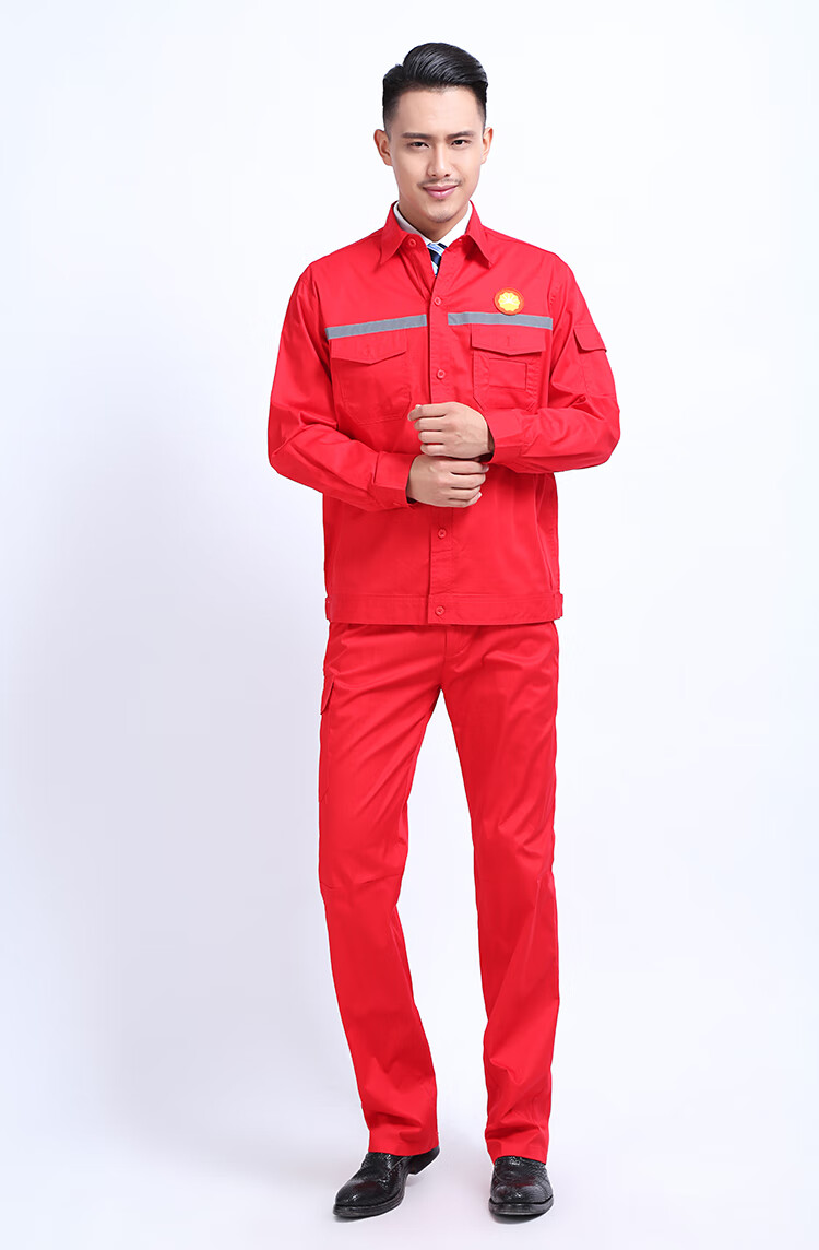 石油工作服夏装红色工作服长袖套装反光条服中石油油田工服红色175xl