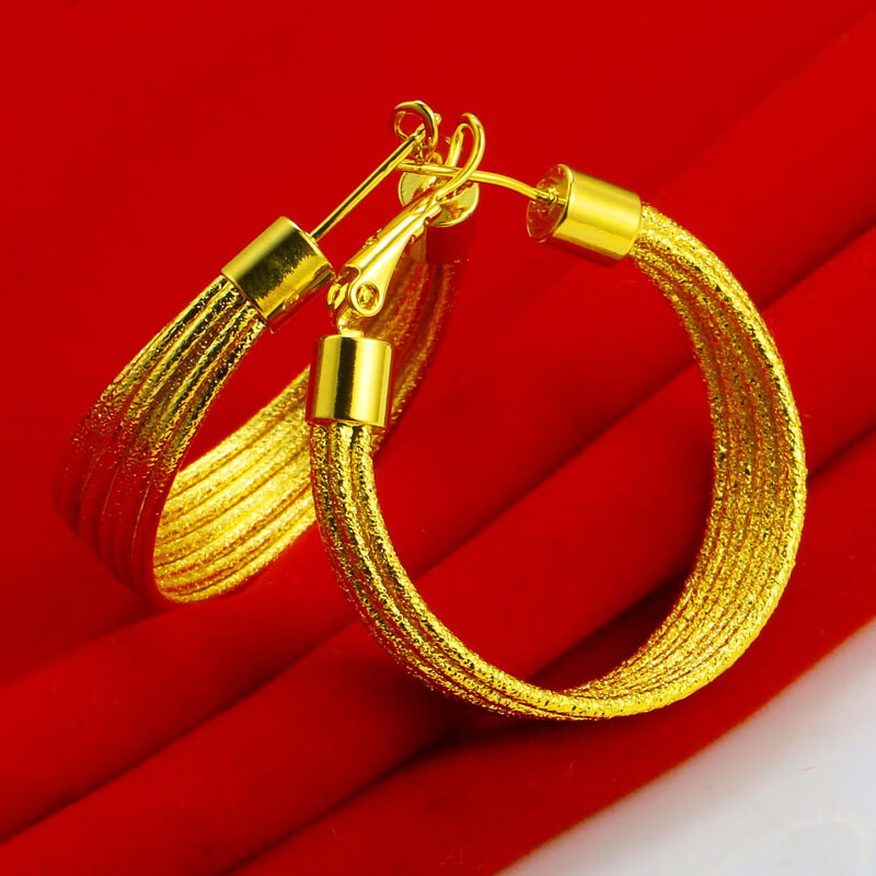 老凤凰包金耳环女款新娘结婚首饰仿真饰品镀金仿沙金越南金子大耳圈