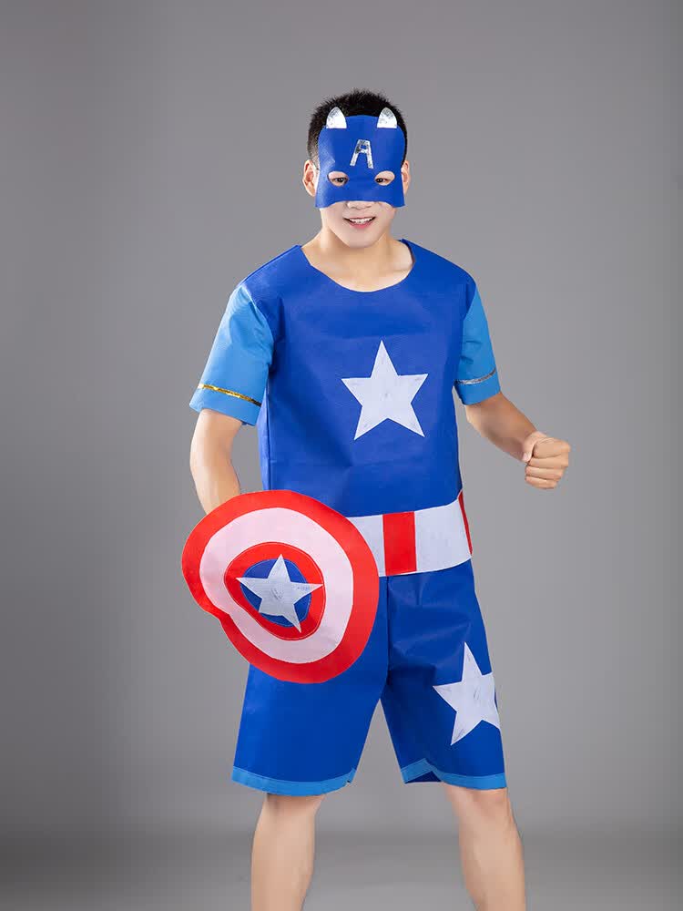 儿童环保服装diy材料手工环保衣服幼儿园亲子走秀服装时装秀美国队长