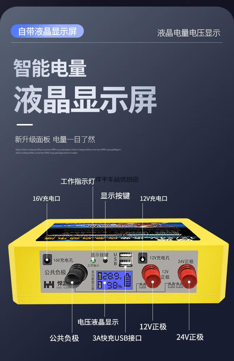 帮电神器12v 24v汽车应急启动电源大容量货车强启双usb智能版 12v/24v