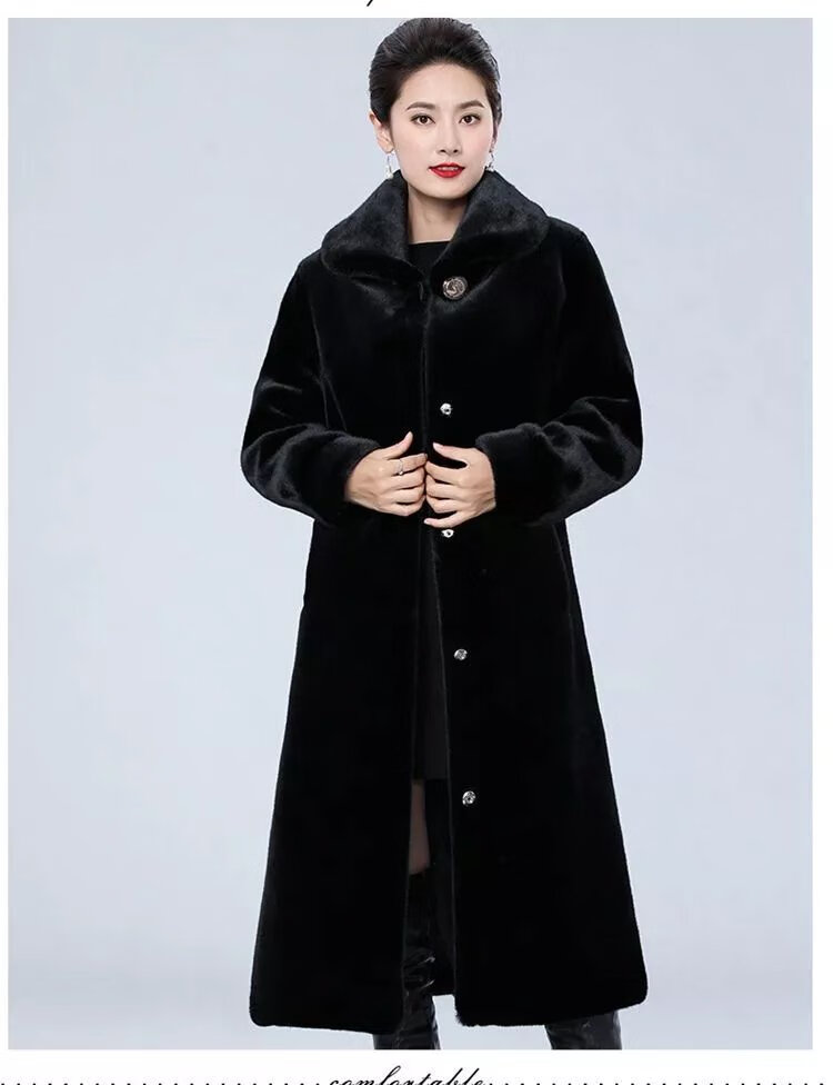 海宁皮草进口貂皮大衣女整貂裘皮草海宁中长款妈妈装水貂绒外套 黑色