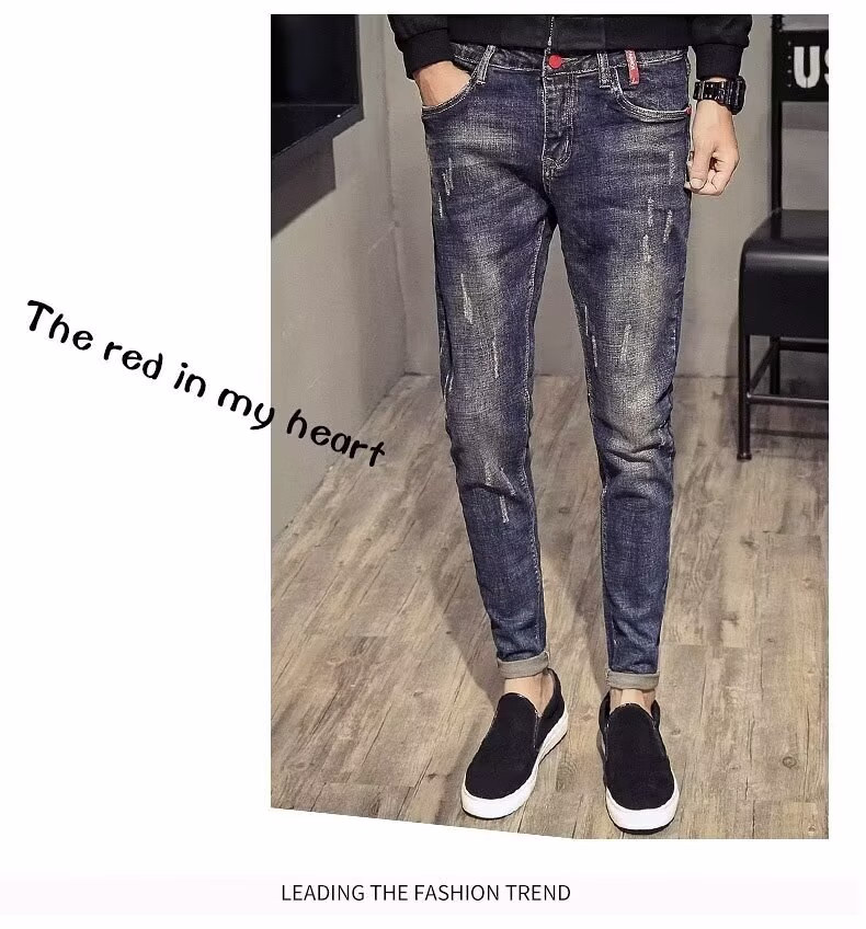 Jeans da uomo foderati in velluto slim fit pantaloni blu_voghion.com